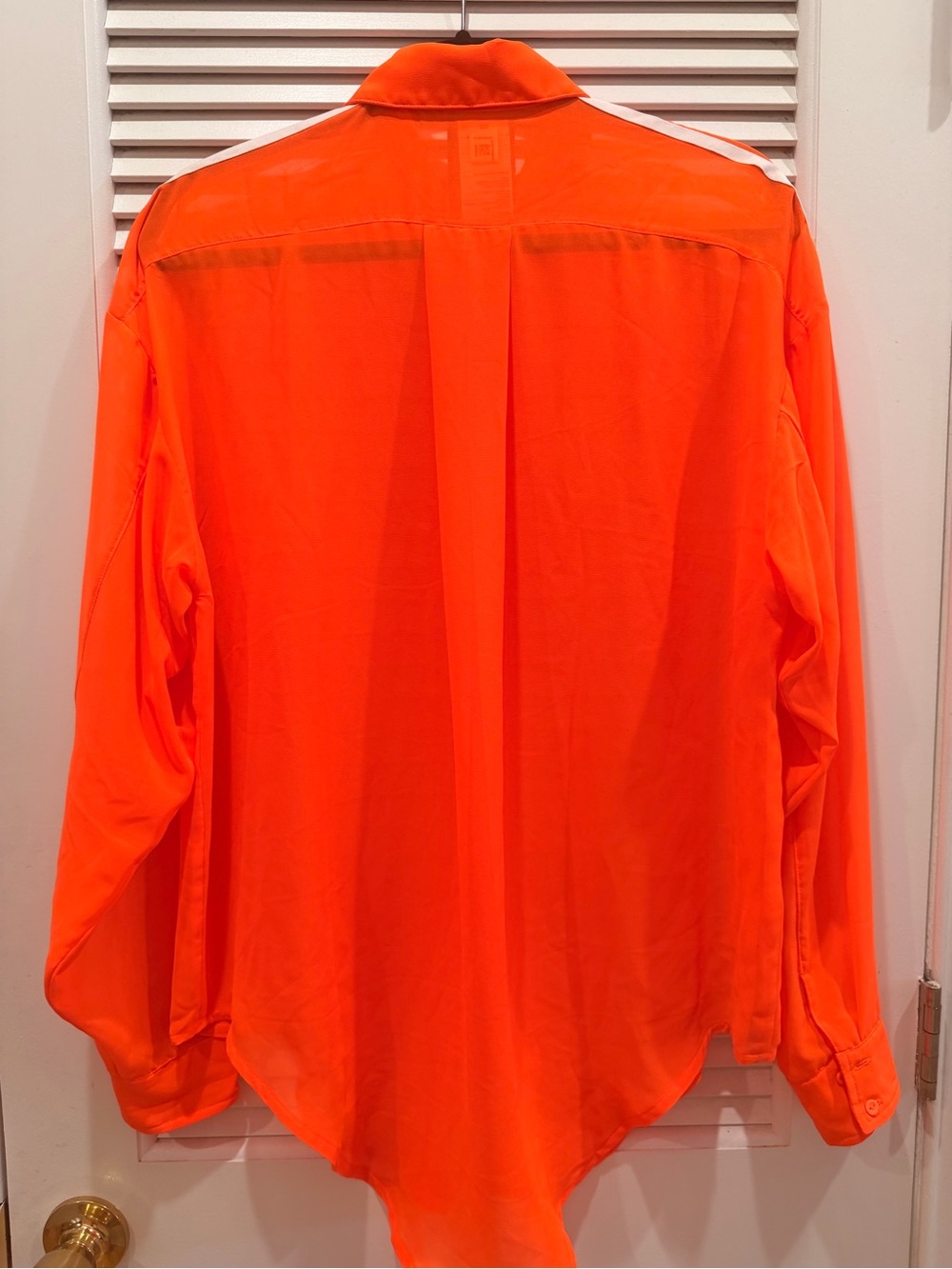 Adidas Ivy Park Neon Orange Button-Up Shirt with White Shoulder Stripes Size S - Picture 2 of 5